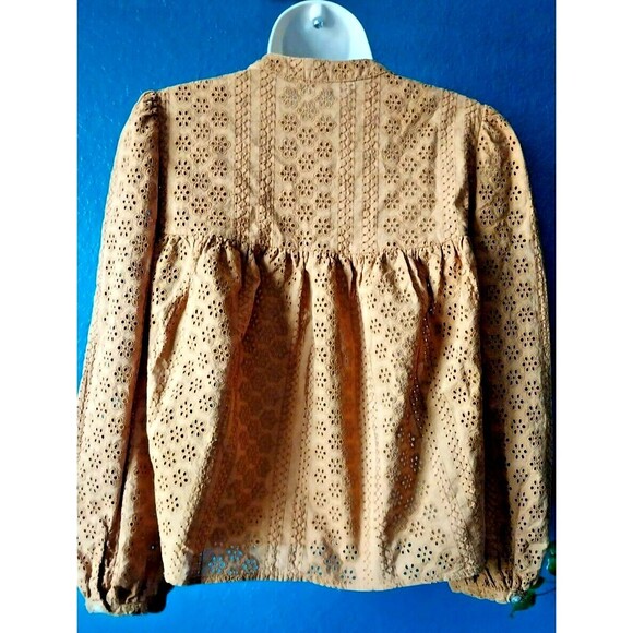 Madewell Fall Pumpkin Brown Eyelet 100% Cotton Blouse Top Small - Picture 3 of 10